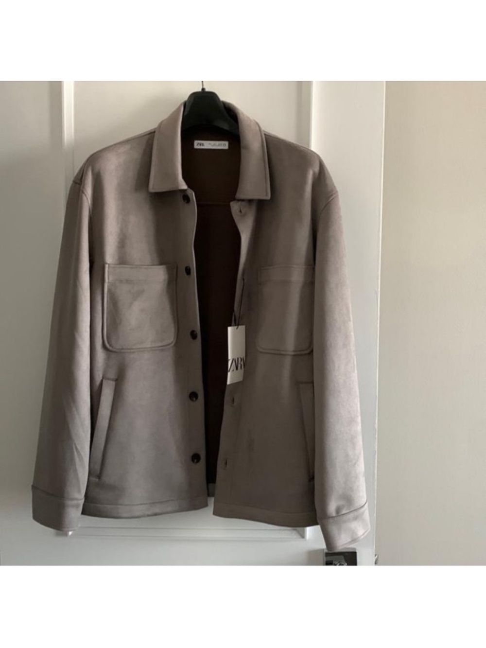 NWT Zara Taupe Lightweight Suede-Look Shirt Jacket Blazer Sz L
